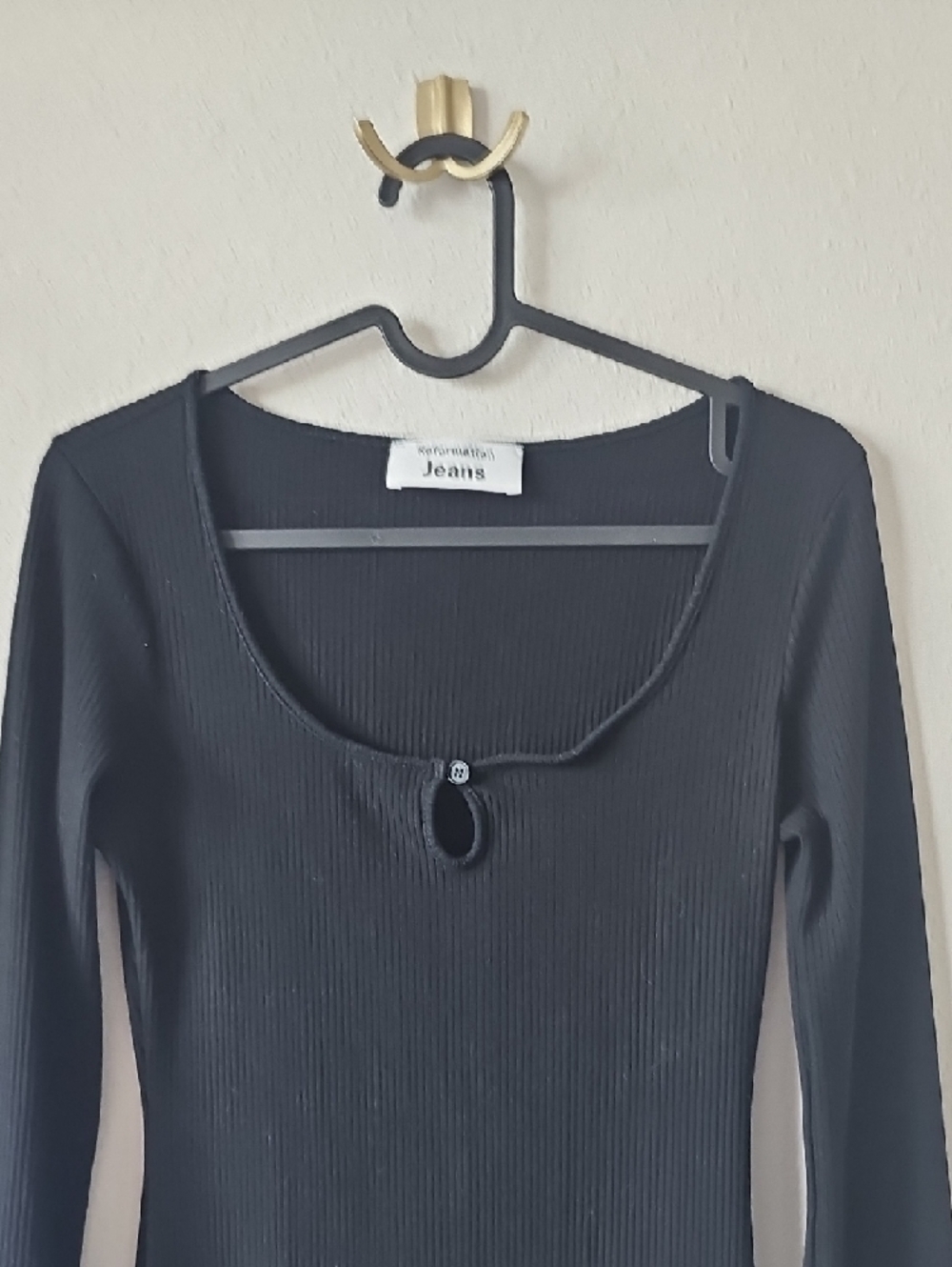 Reformation Elias Knit Black Long Sleeve Scoop Neck Mini Dress - Picture 8 of 10